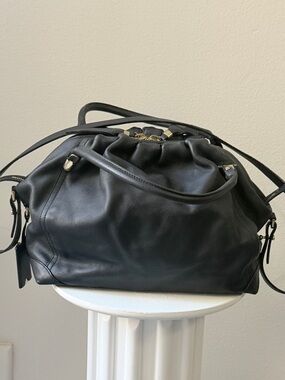 Vintage Nina Ricci Black Leather Drawstring Top Handle Bag